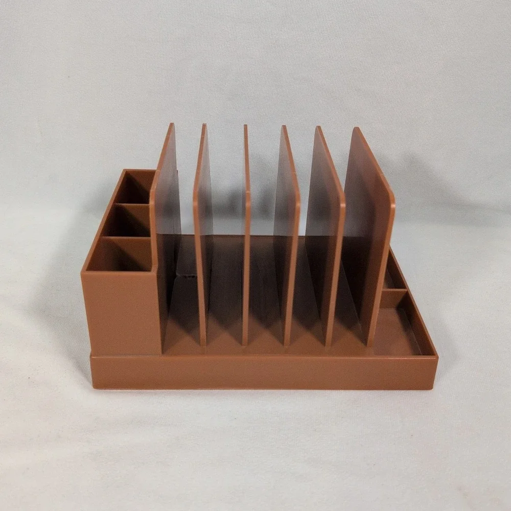 Vintage Max Klein Brown Plastic Desk Organizer Letter Sorter Pen Holder MCM